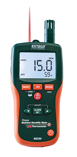 Extech MO290: Pinless Moisture Psychrometer + IR