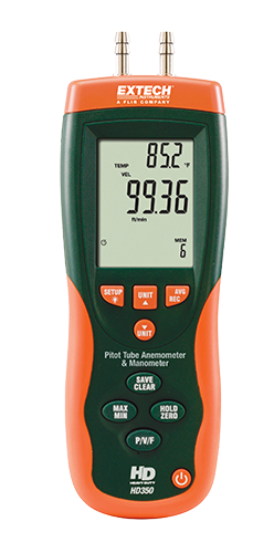 Extech HD350: Pitot Tube Anemometer + Differential Manometer